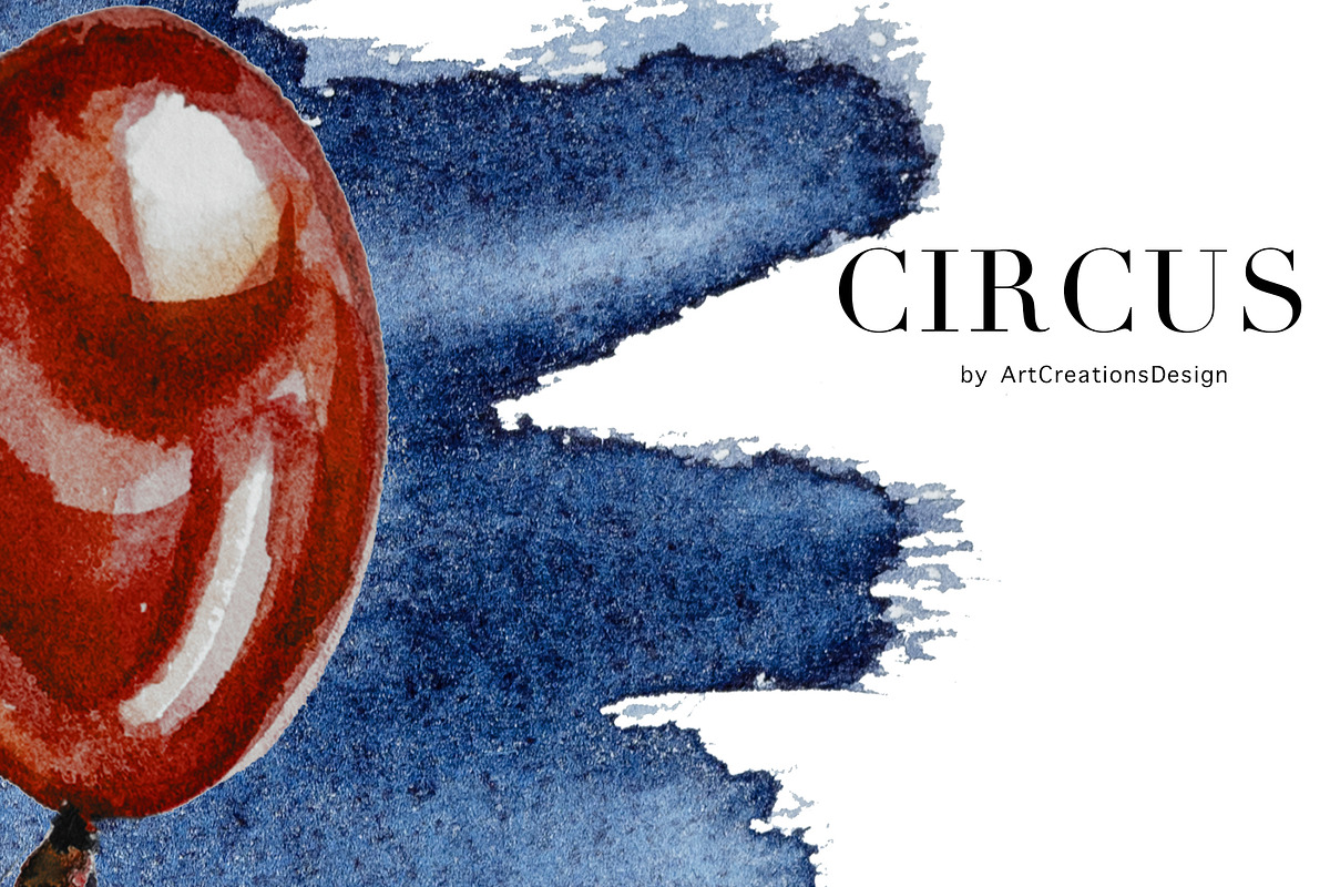 Watercolor Circus Clipart Set, a Seasonal Illustration by ArtCreationsDesign (Photo 5 of 8)