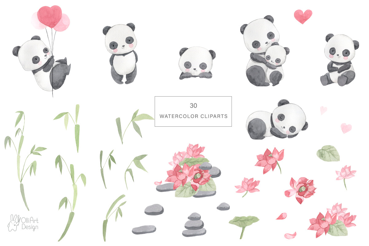 PANDA watercolor clipart, an Animal Illustration by OlliArtDesign (Photo 2 of 6)