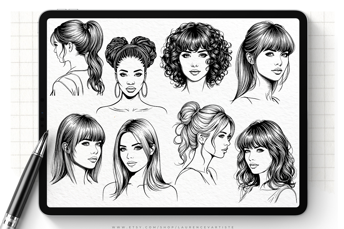 Procreate Hairstyles Portrait Stamps, a Brushes & More by LaurenceVArtiste (Photo 8 of 8)