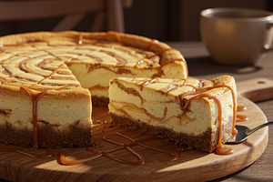Caramel swirl cheesecake with a slic, a Food & Drink Photo by professorinc