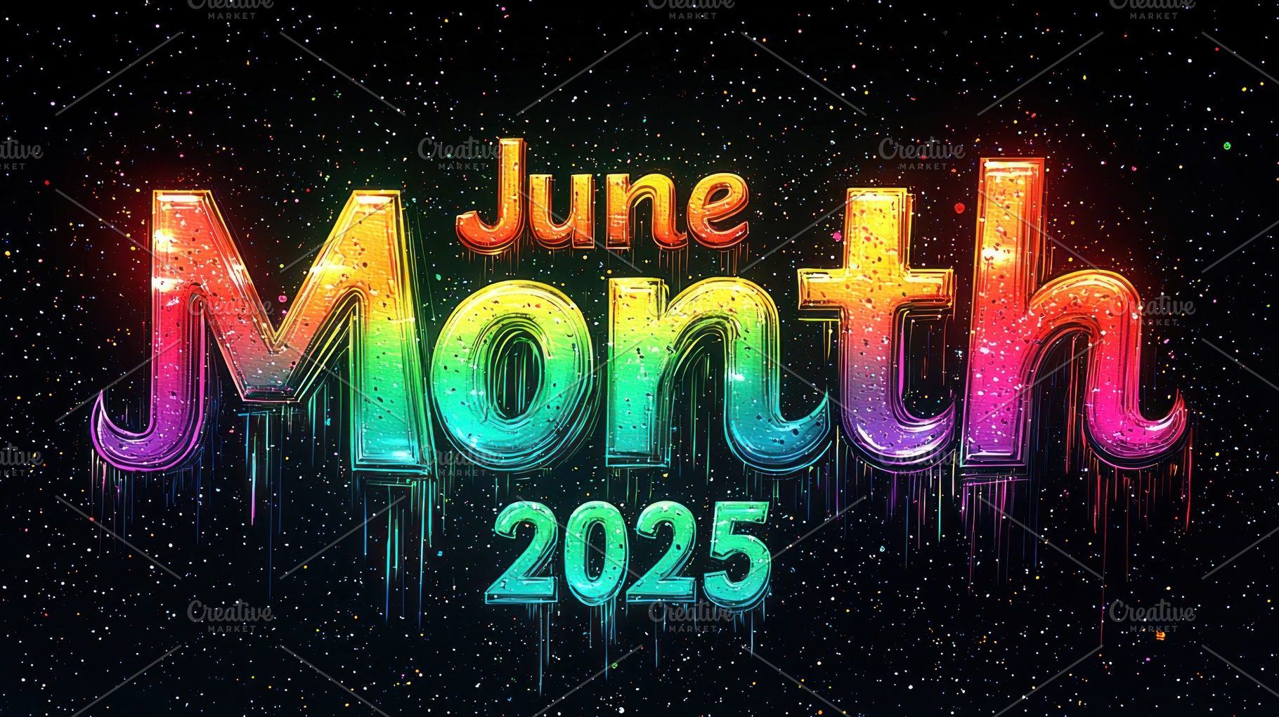 Colorful dripping paint style text reading June Month 2025 with, a Background Photo by José Manuel Gelpi