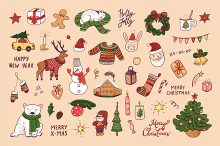 Merry Christmas illustrations set., a Seasonal Illustration by GooseFrol