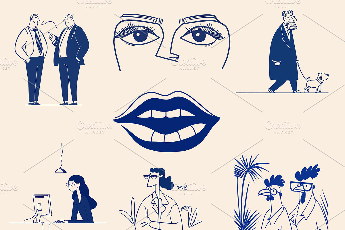Retro outline character collection, a Person Illustration by Sybillla
