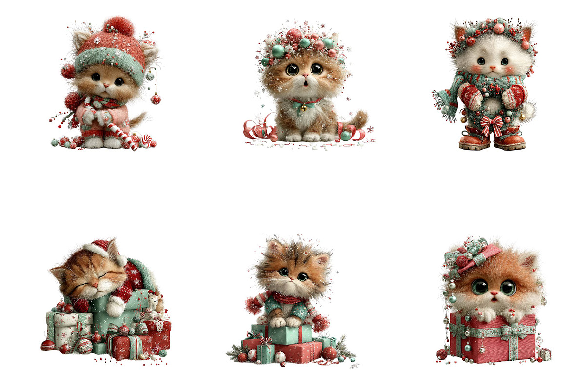 Whimsical Christmas Kitty Clipart, a Seasonal Illustration by CreationArt (Photo 4 of 5)