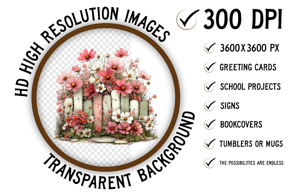 Spring Fence & Flower Clipart Png, an Illustration by Craft Nest (Photo 2 of 11)