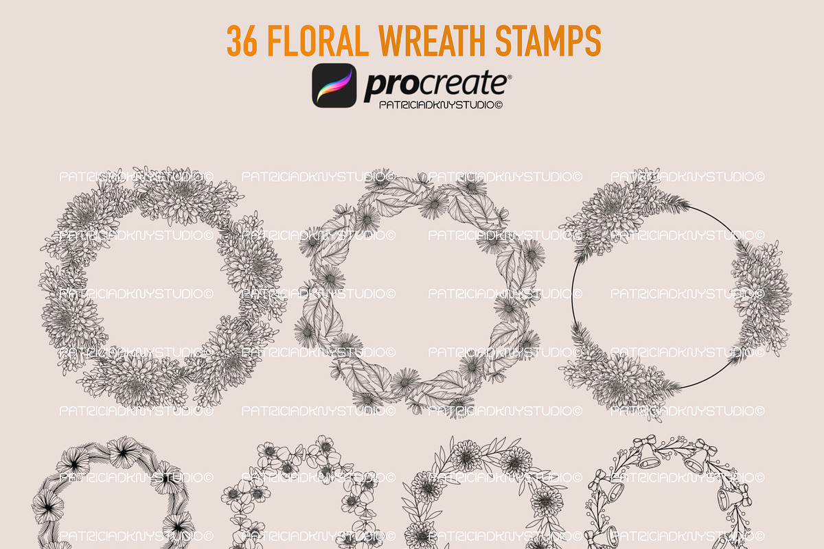 Procreate floral wreath stamp brush, a Brush Add-On by PDknyStudio (Photo 2 of 4)