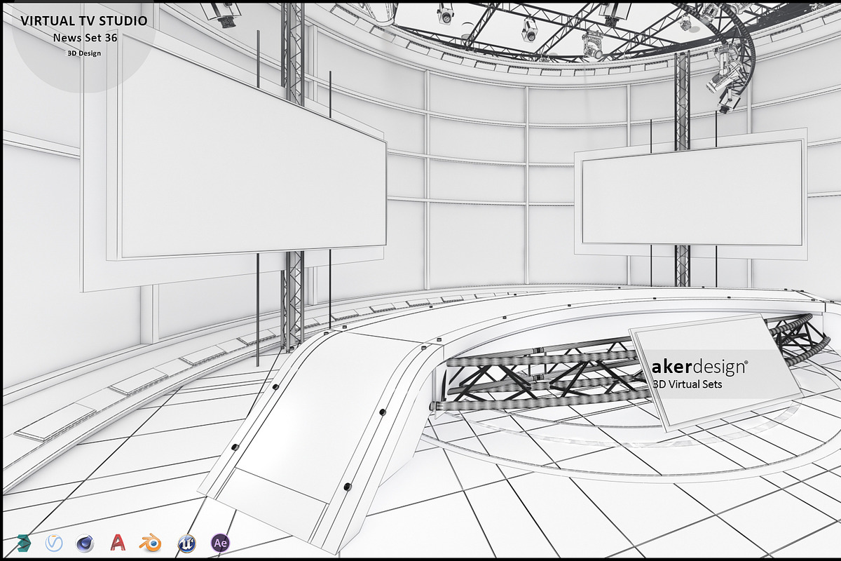 Virtual TV Studio News Set 36, an Architecture 3D Model by akerStudio (Photo 13 of 25)