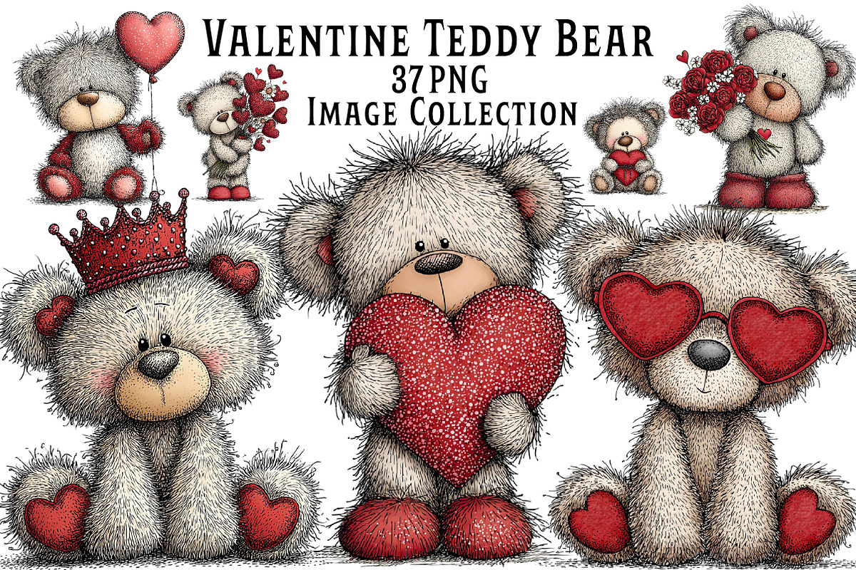 Valentine's Teddy Bear Clipart, an Illustration by Dream Creation (Photo 1 of 8)