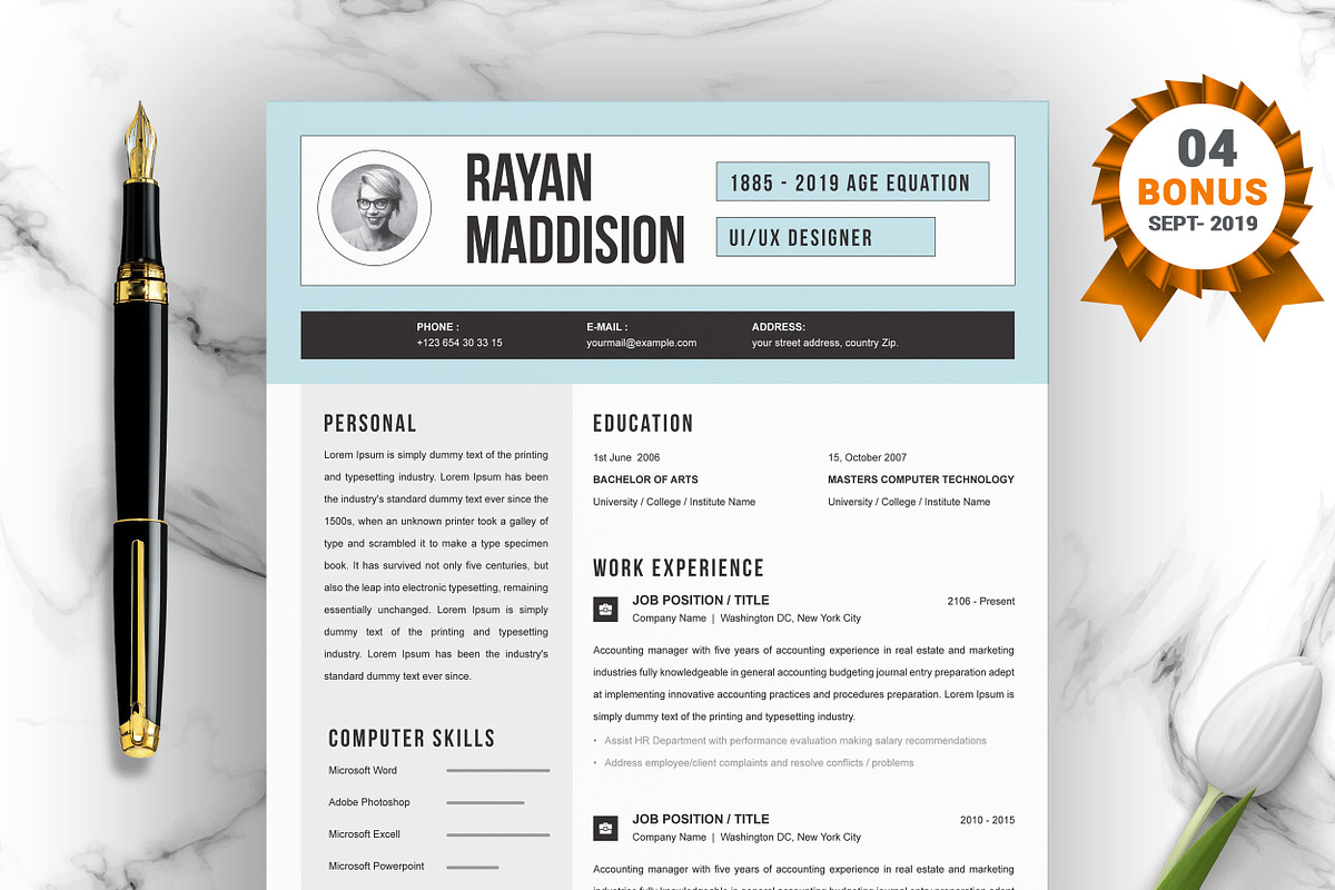 Resume/CV Bundle | 200+ for $29, a Resume Template by ResumeInventor (Photo 75 of 207)