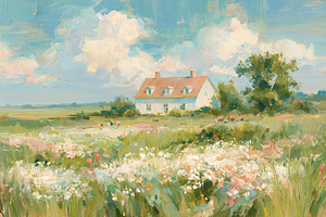 Country house resting in a blooming wildflower field, creating a, a Photo by Studio ANNA
