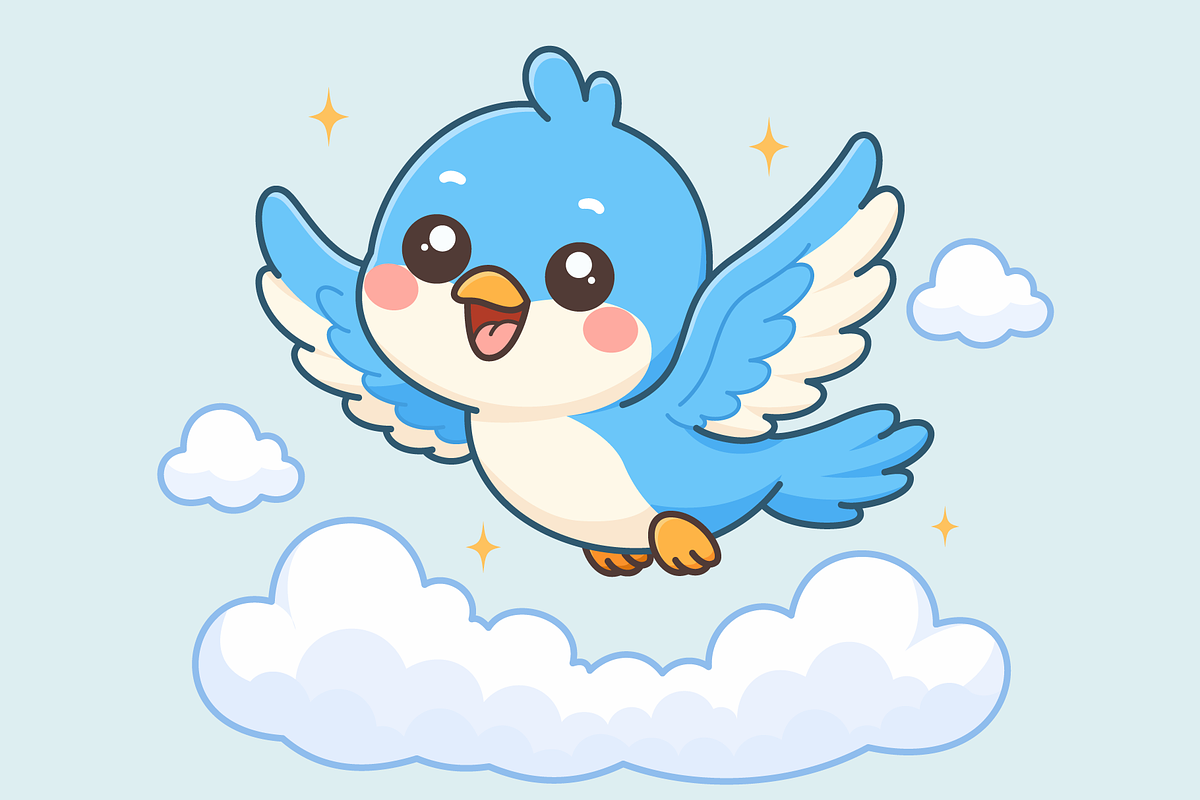 Blue Bird Flying Cartoon Character, an Animal Illustration by Artpon Illustration (Photo 1 of 3)