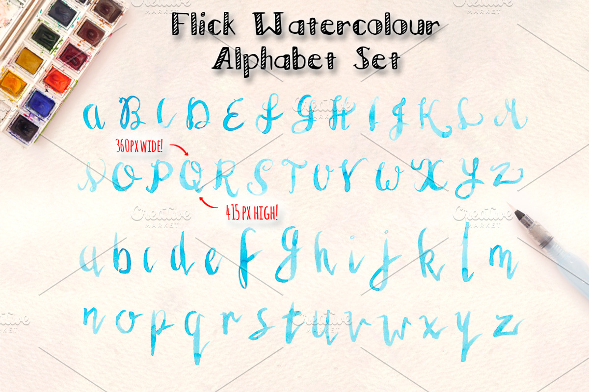 3 Watercolor Alphabet Brush Sets preview 2