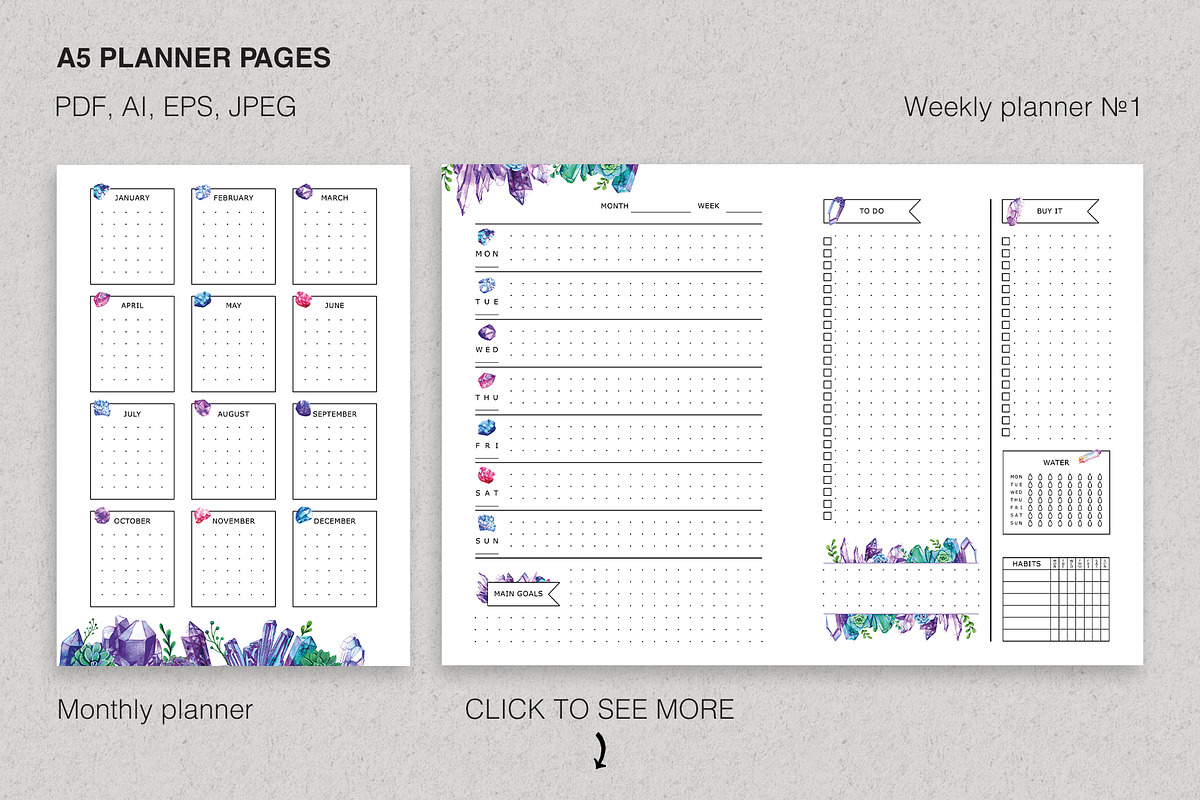 Printable Planner Set with Crystals, a Stationery Template by Olga Alexeenko (Photo 5 of 10)