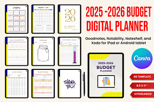Digital 2025-2026 Budget planner, a Stationery Template by Designmela01