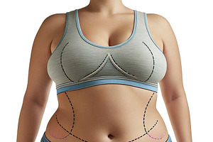 Curvy female torso front view, with curved dotted lines around w, a Healthcare Illustration by DanFLCreativo
