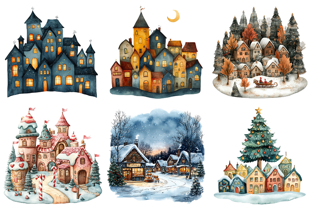 Christmas Village Watercolor Bundle, an Illustration by Daily.Designs (Photo 4 of 5)