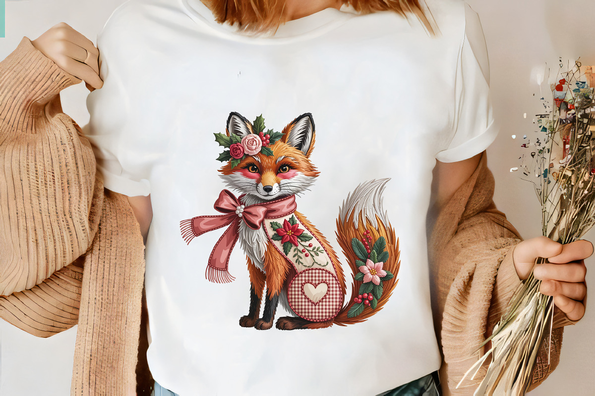 Faux Embroidery Christmas Fox with S, an Illustration by CrexoraLab (Photo 4 of 6)
