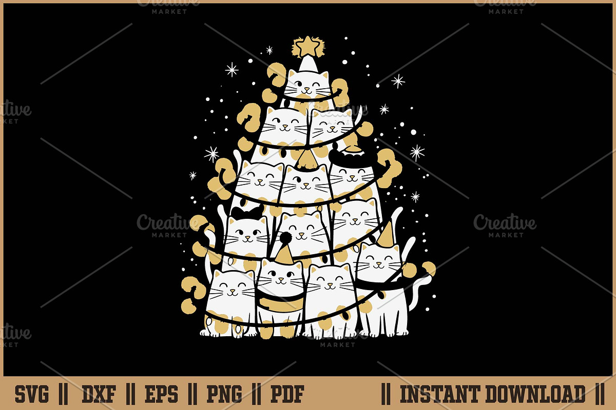 Cats Christmas Tree Cat Lover SVG, a Seasonal Illustration by Handy Arts Studio (Photo 1 of 3)