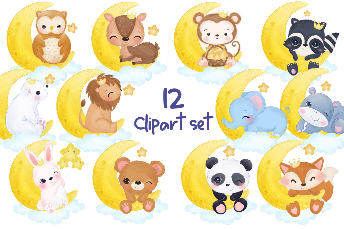 Cute Animals in Watercolor Clipart, an Animal Illustration by DrawStudio1988 (Photo 2 of 3)