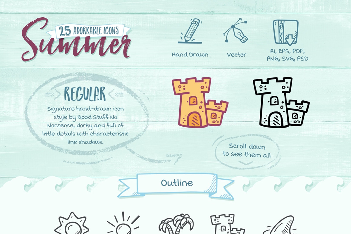 Summer Hand Drawn Icons - Regular, an Icon by Good Stuff No Nonsense (Photo 2 of 4)