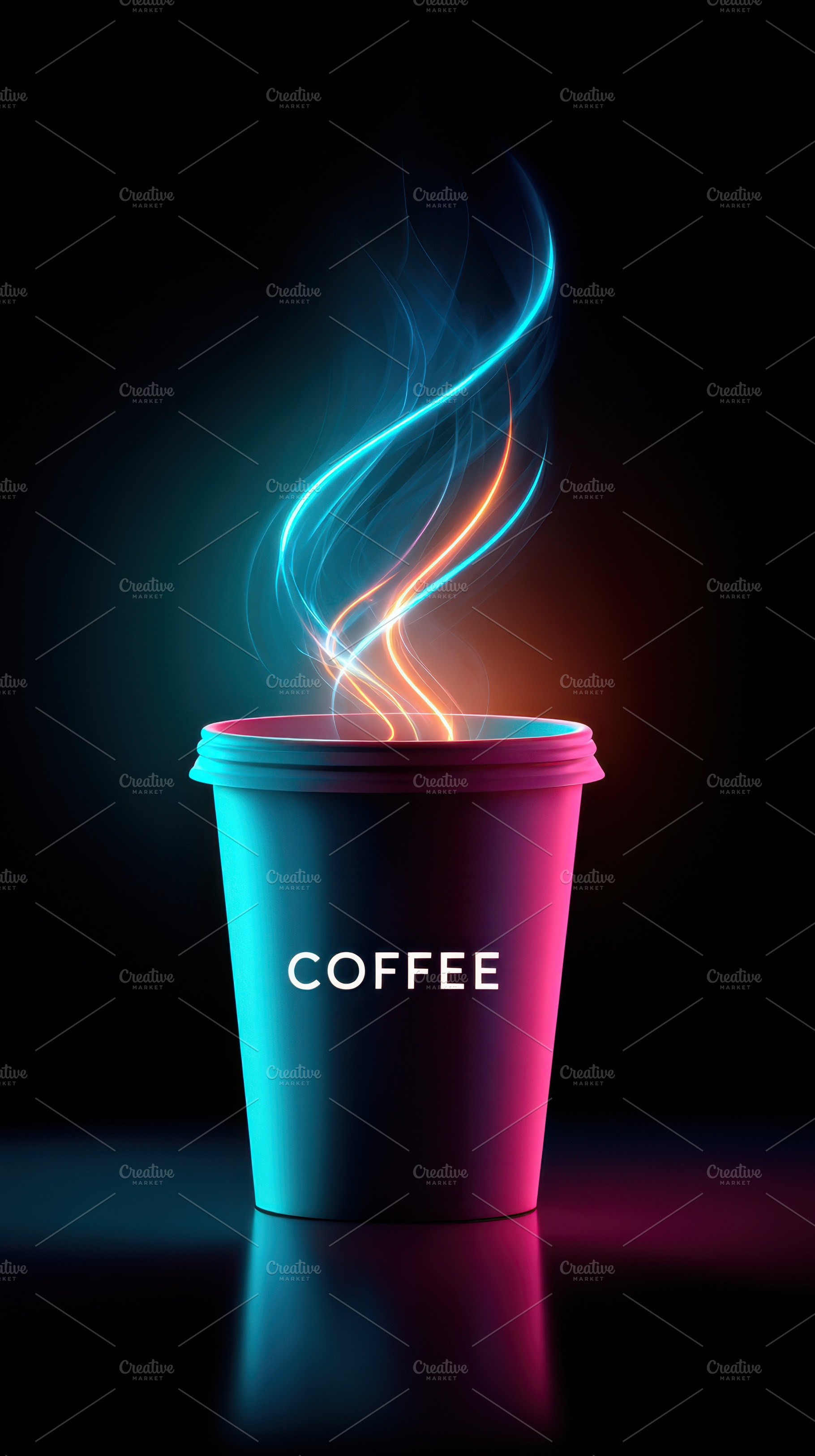 Vibrant coffee cup with colorful steam, a Food & Drink Photo by AlyaAnd