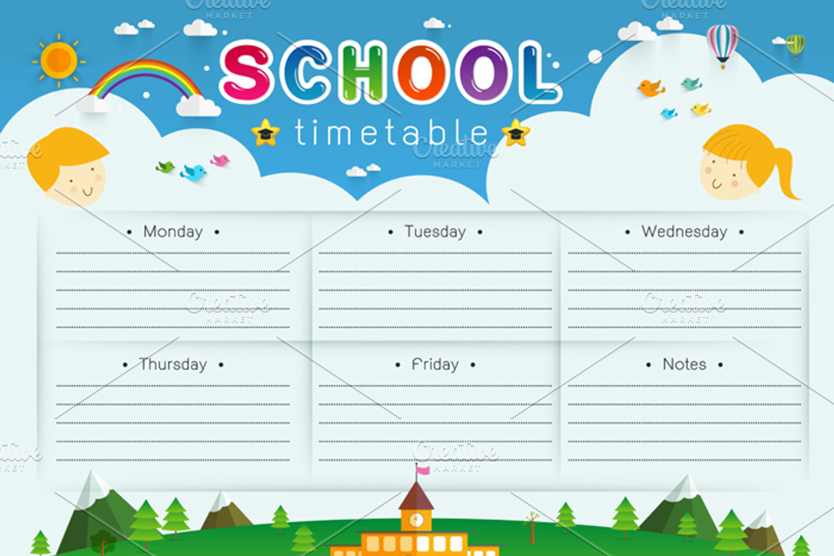 School Timetable, Schedule,Weekly, a Card Template by essense
