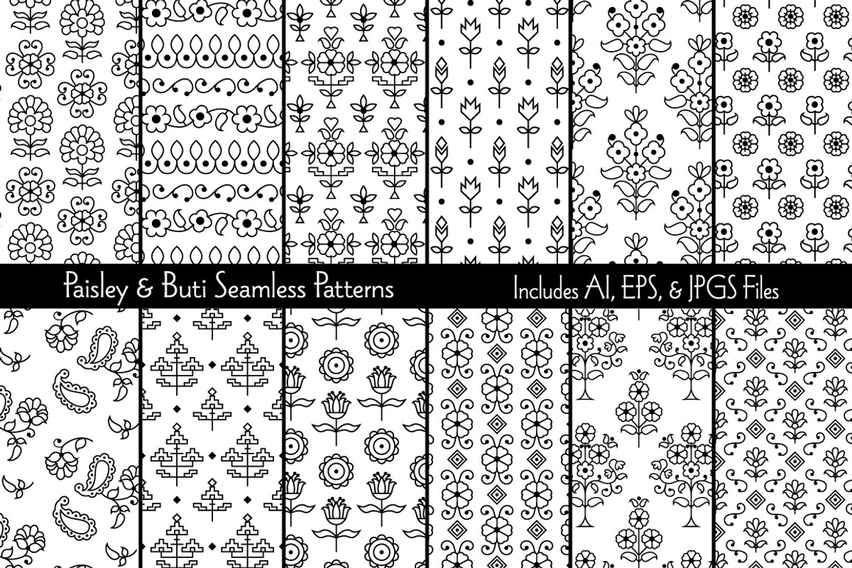 Paisley & Buti Seamless Patterns, a Pattern Graphic by Melissa Held Designs (Photo 1 of 2)