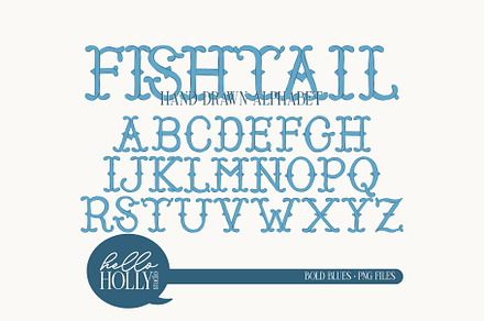 Hand-Drawn Fishtail Alphabet - Blues