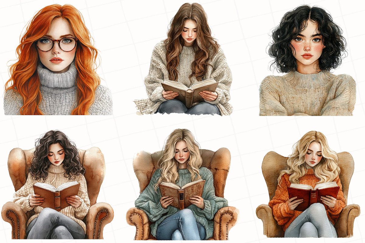 Watercolor Winter Bookworm Clipart, an Illustration by OK Design (Photo 3 of 5)