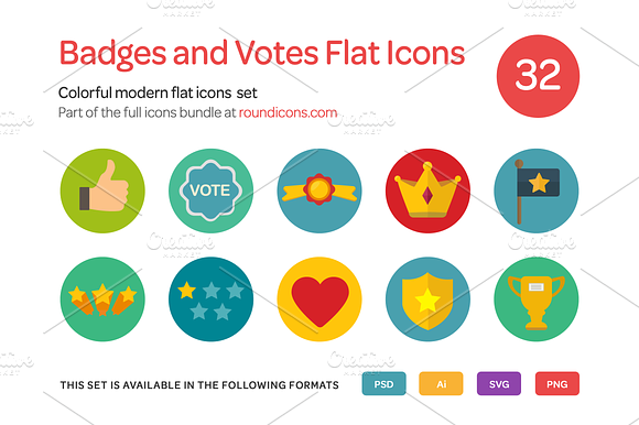 Badges And Votes Flat Icons Set