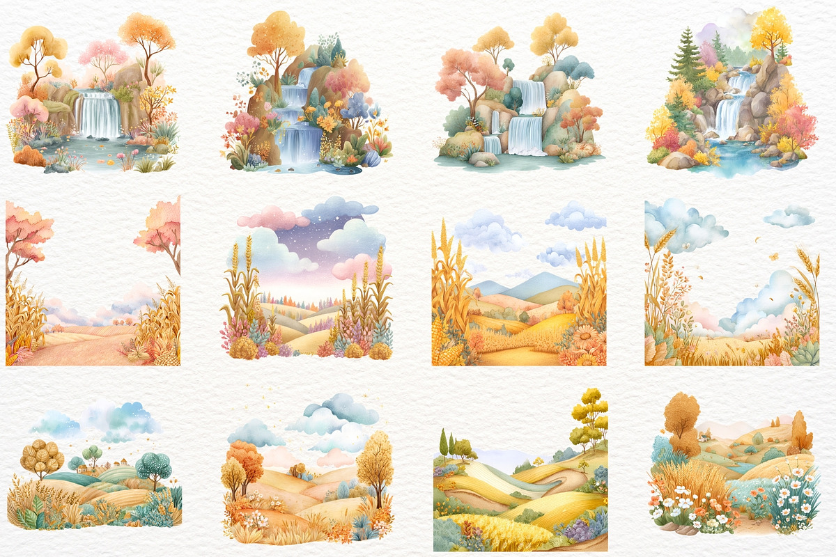 Whimsical Fall Landscape Clipart PNG, a Seasonal Illustration by SugarCloudStudioArt (Photo 2 of 7)