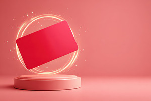 Floating red credit card with glowing ring, a Business Photo by AlyaAnd