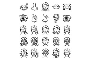 Lifting facial icons set, outline, a Healthcare Illustration by Ylivdesign