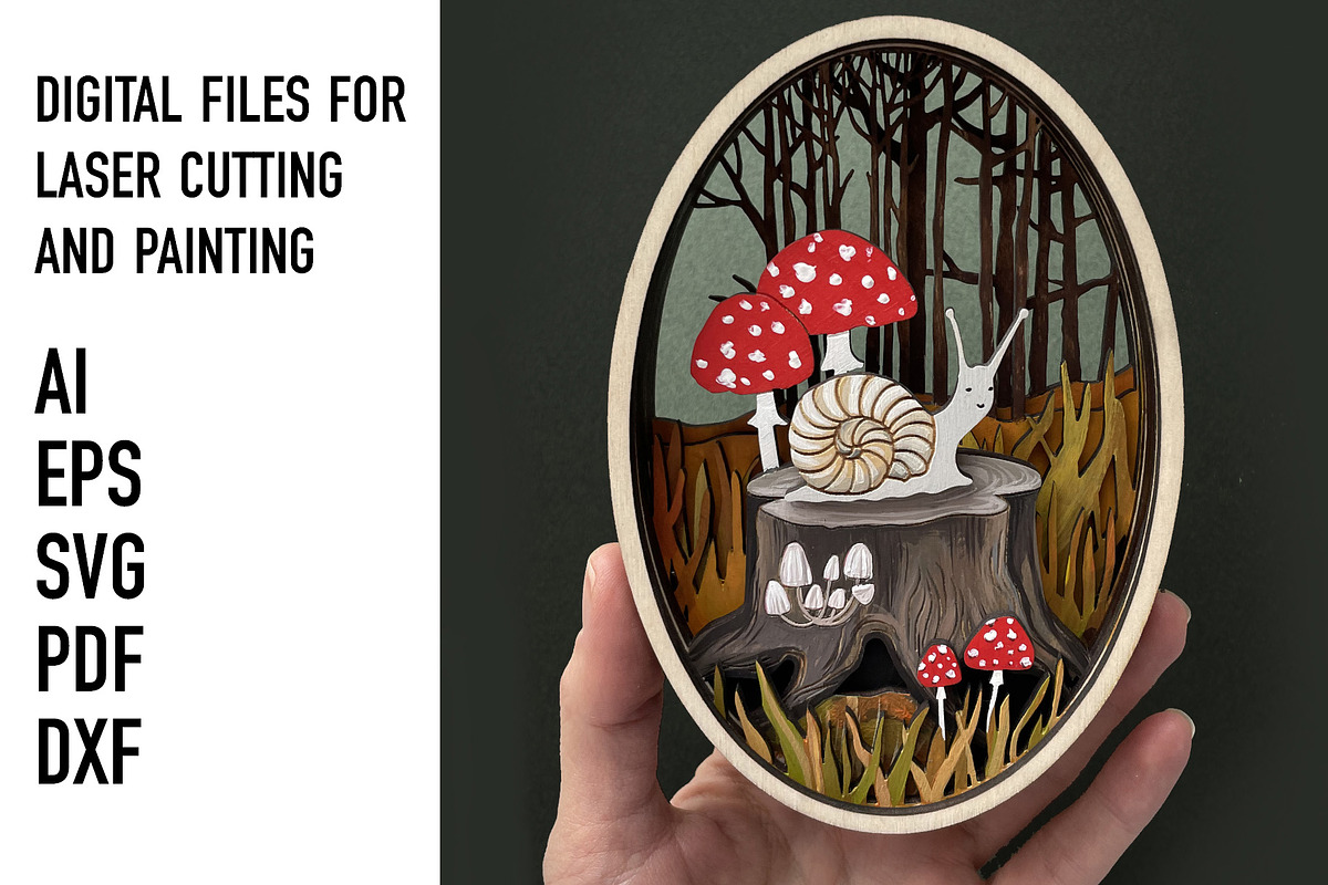 Woodland Mushroom Snail SVG laser, an Object Graphic by HelloWood (Photo 3 of 3)