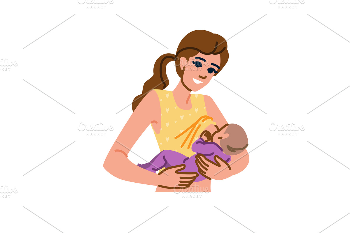 Smiling mother breastfeeding her, a Food Illustration by pikepicture