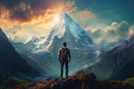 Hiker with backpack standing on the, a Photo by Iftikhar Alam