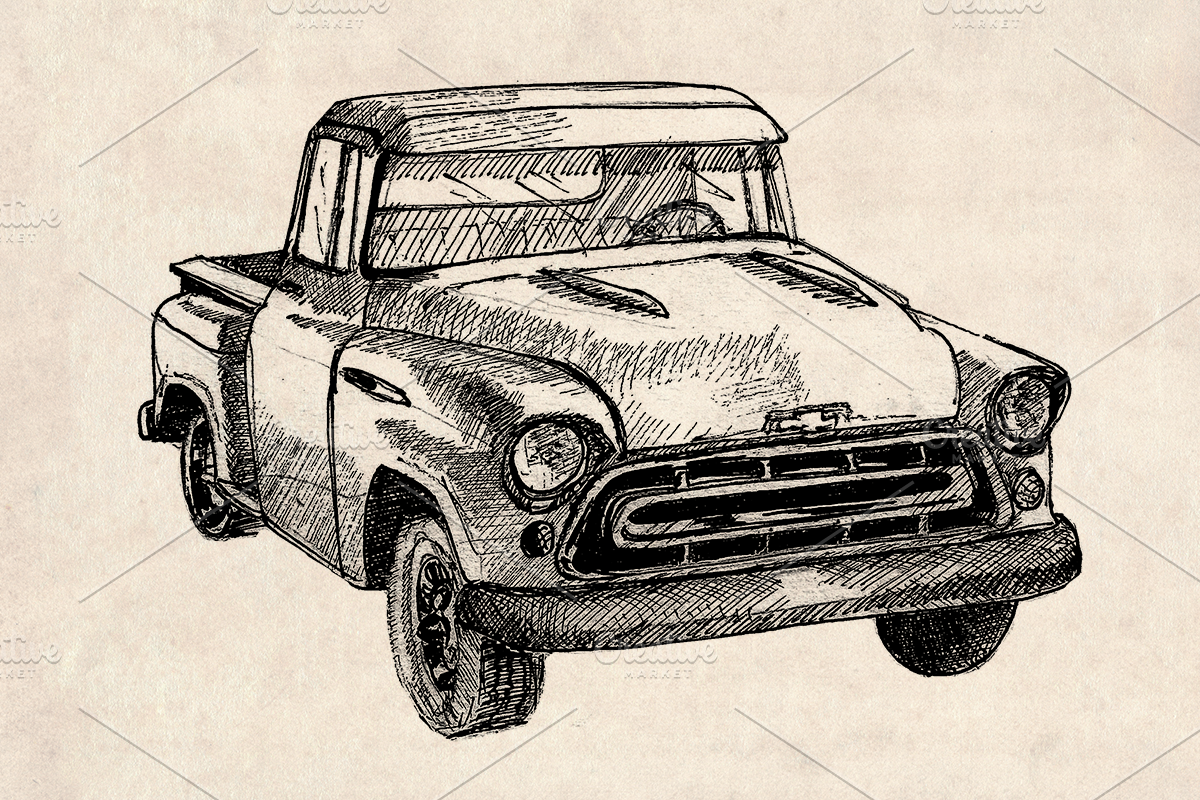 American Classic Car Pickup Drawings, an Illustration by Doggy Days (Photo 6 of 9)
