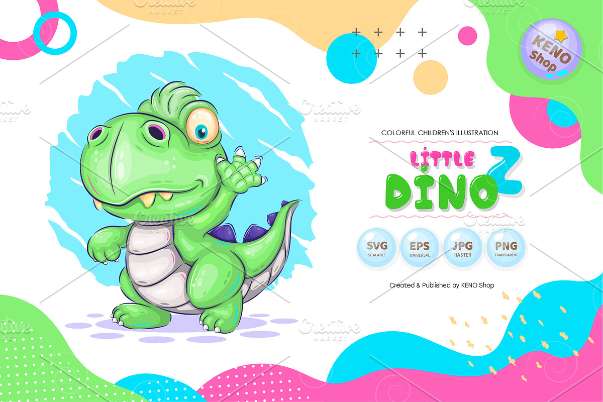 Cartoon dino walking. Tshirt, PNG., an Animal Illustration by KENO Mascots (Photo 1 of 4)