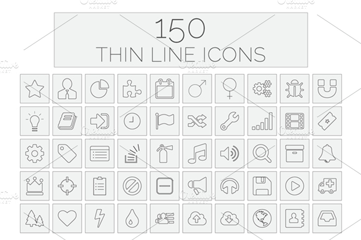150 Thin Line Icons, an Outline Icon by sibgat (Photo 1 of 2)