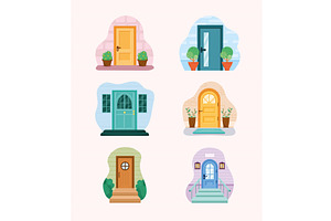 six front doors icons, an Object Illustration by studiogstock