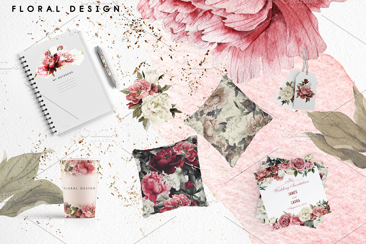 WATERCOLOR BUNDLE Peonies & Roses, an Illustration by ollalya (Photo 11 of 101)