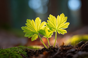 Backlit seedlings emerging on forest floor, a Nature Photo by AlyaAnd