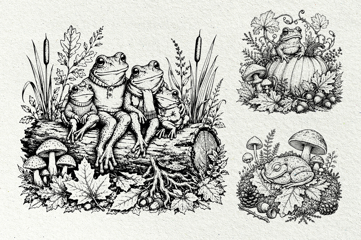Woodland Frog Engraving Bundle, an Animal Illustration by DENIDigitalArtSudio (Photo 6 of 7)