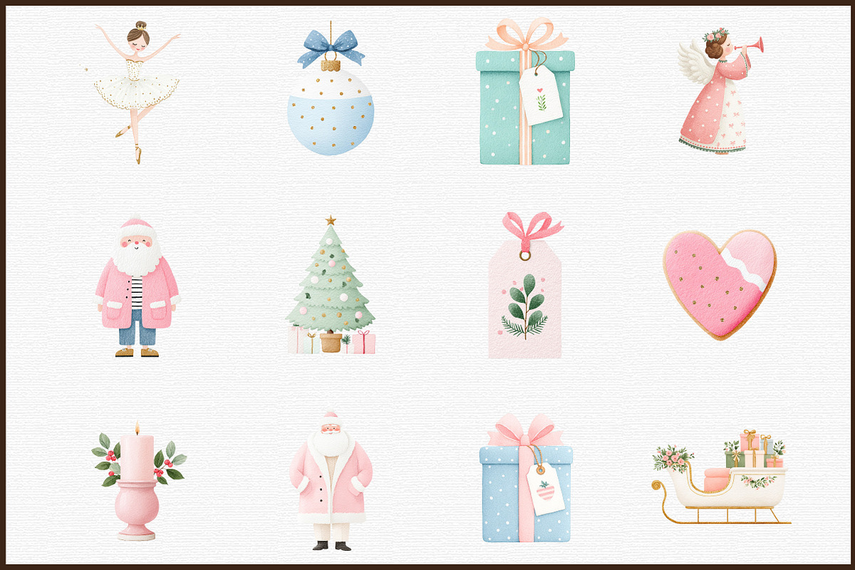 Vintage Pastel Christmas Clipart Set, an Illustration by Sublimation Artist (Photo 3 of 6)