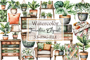 Watercolor Furniture Clipart, an Illustration by Libby Wishes