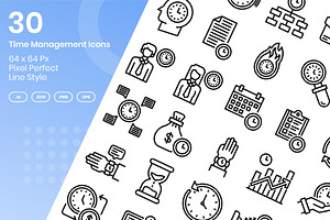 30 Time Management Icons Set - Line