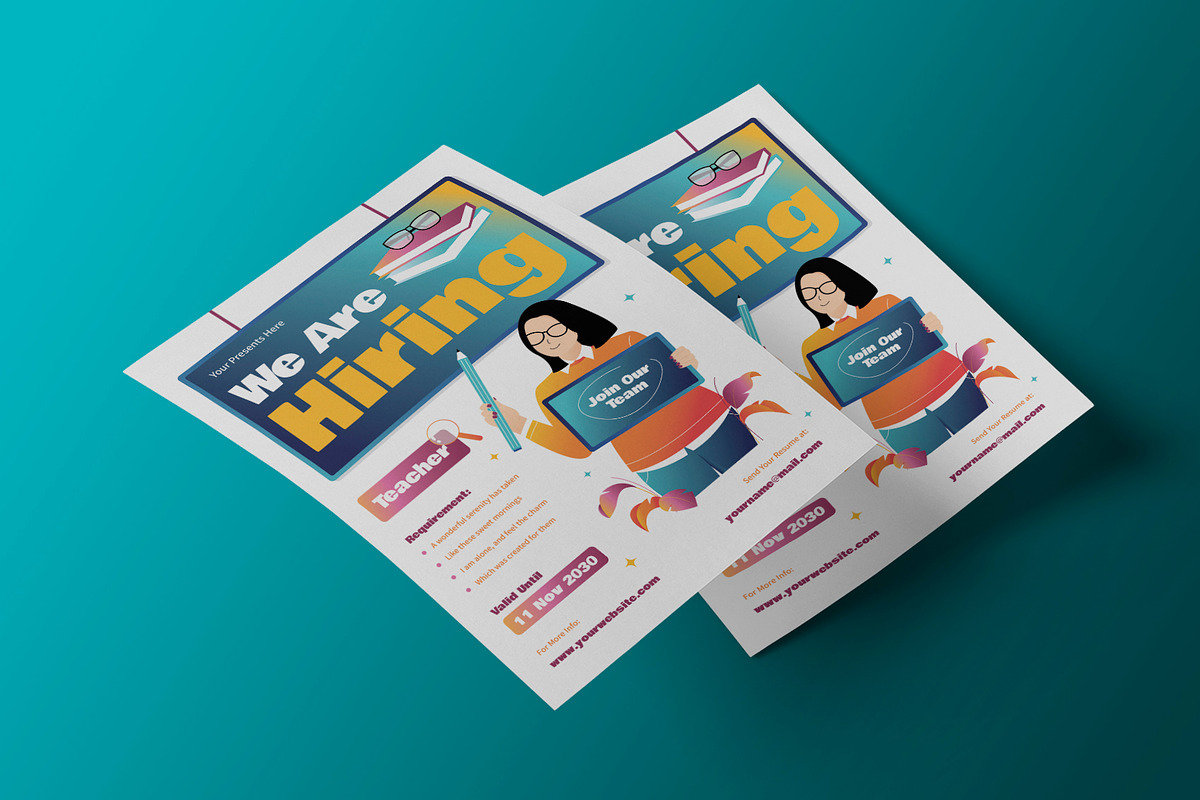White Job Hiring Teacher Flyer, a Flyer Template by Neermana (Photo 3 of 4)