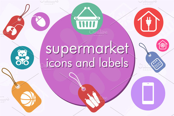 Supermarket icons and labels preview 4
