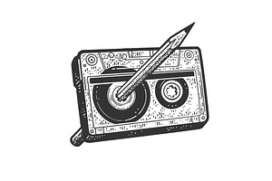 Pencil In Cassette Tape Vector