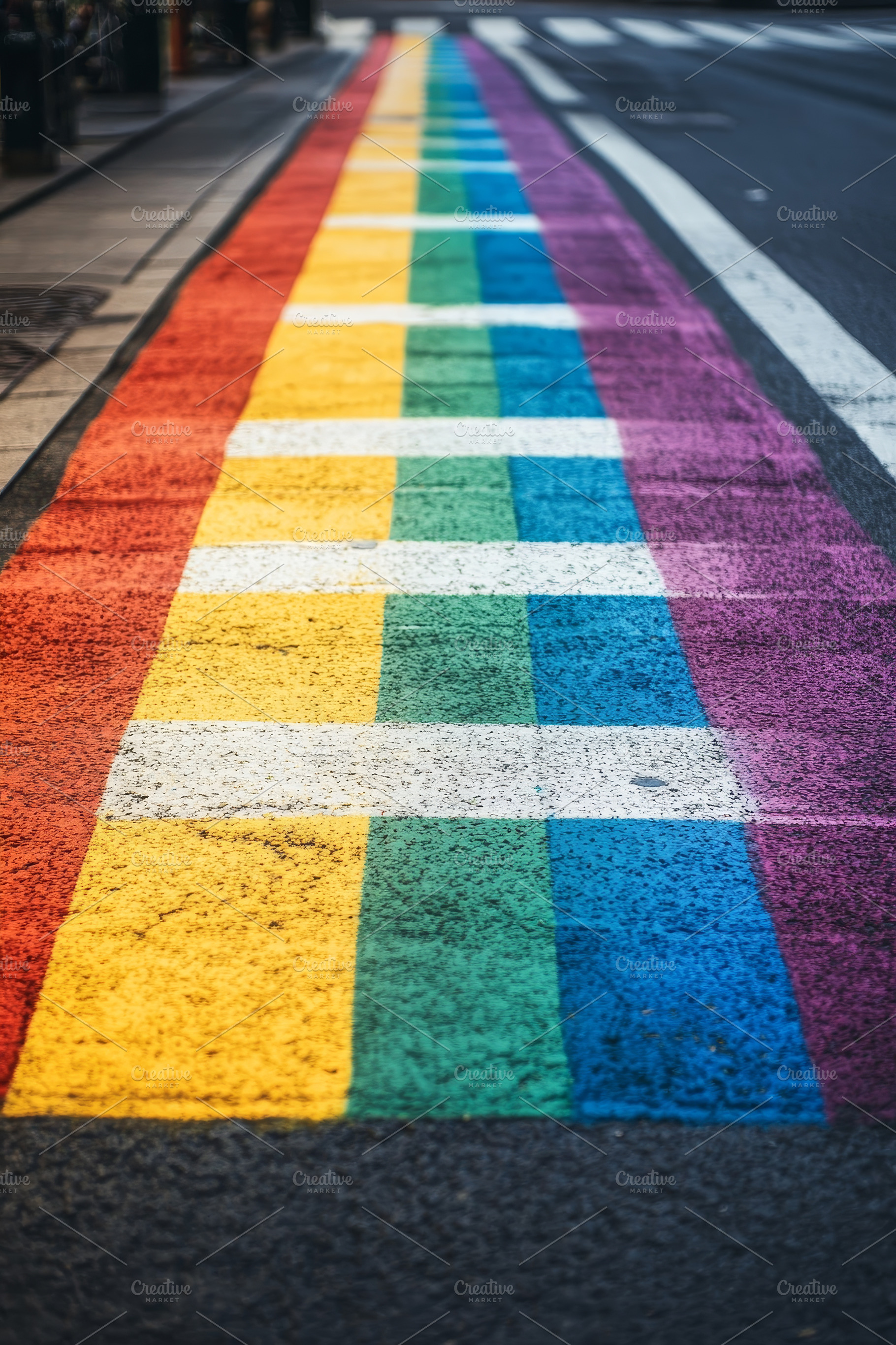 Close-up of Colorful Rainbow Crosswalk for LGBTQ Pride, an Abstract Photo by Natalia Klenova's Shop